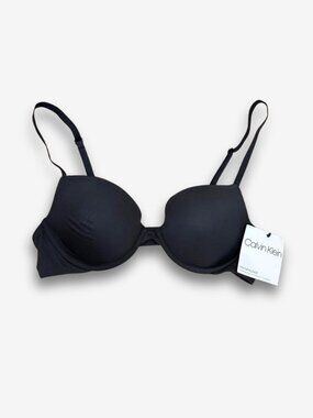 Calvin Klein Push Up Plunge Bra Black Convertible Straps Underwire Size 36A NWT